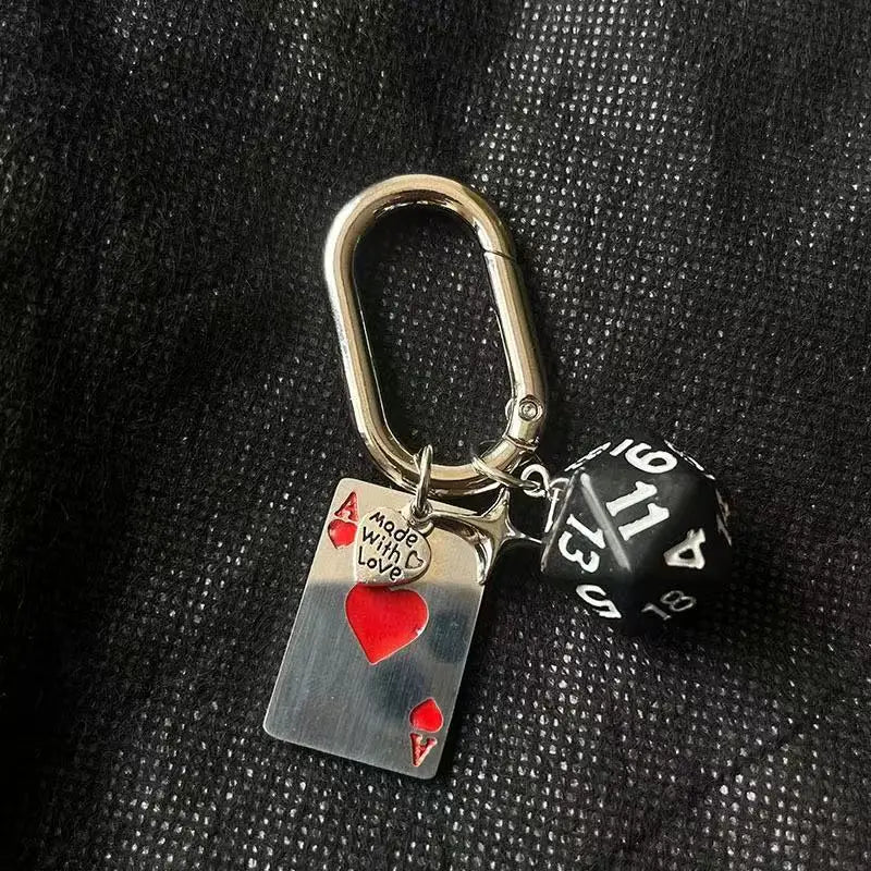 Red Heart a Dice Keychain Bag Charms Couple Car Keyring Fashion Irregular Accessory Backpack Decoration Gift