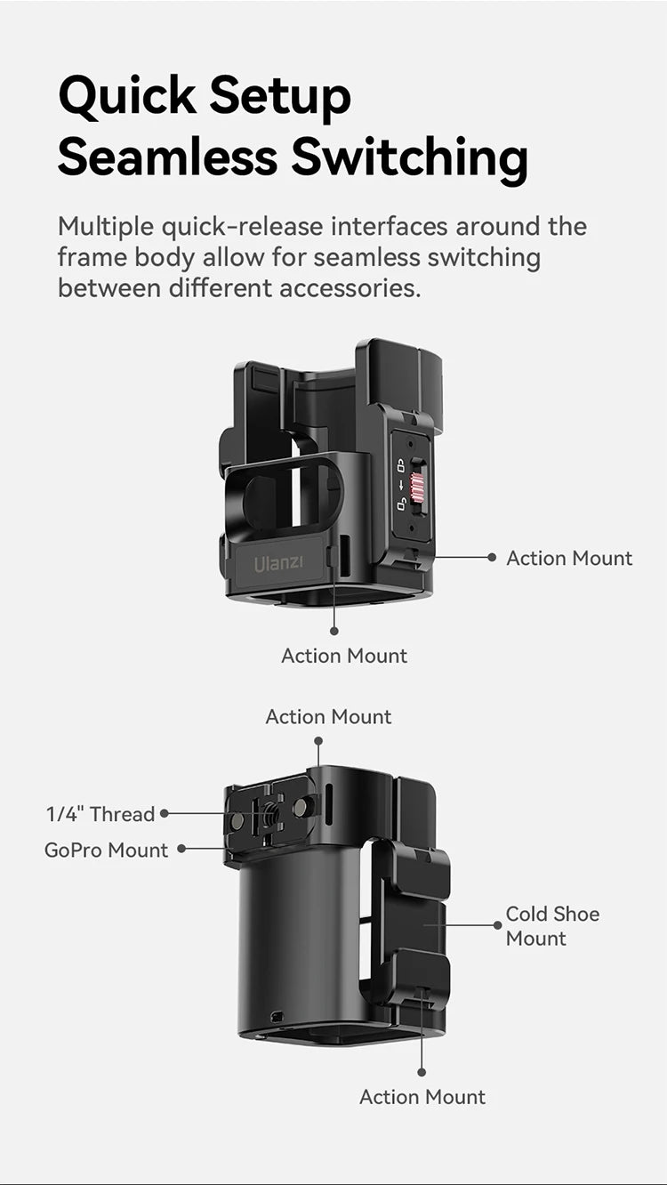 Ulanzi PK-06 Quick Release Expansion Adapter for DJI Osmo Pocket 3 Light Tripod Mount with Cold Shoe 1/4" Screw Accessories Kit
