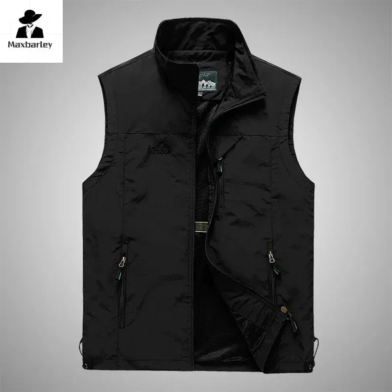 Color: Beige, Size: XXS - Autumn Men Waistcoat Outdoor Leisure Solid Sleeveless Jacket Young Middle-aged Photography Fishing Casual Vest Male summer