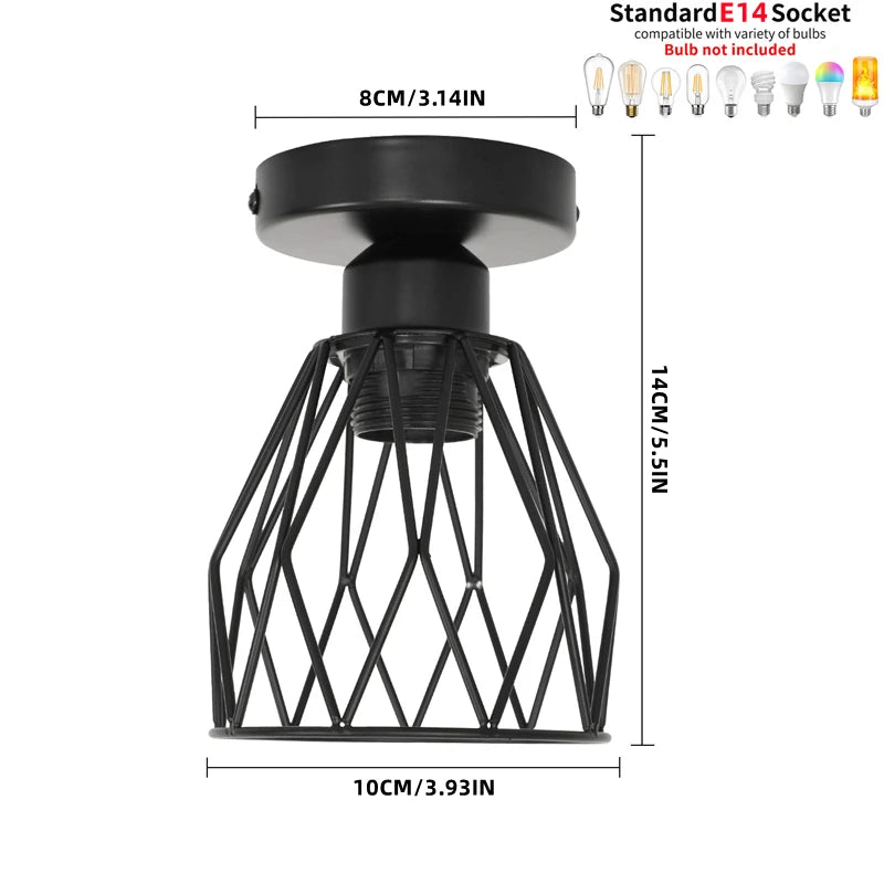 LED Ceiling Light Fixture Black Iron Farmhouse Kitchen Dining Table Hallway Bathroom Bedroom E14 Lamp holder Ceiling Light
