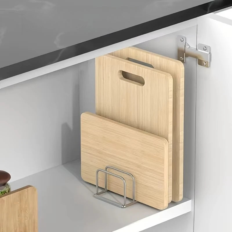1pc Space-Saving Stainless Steel Pot Lid and Cutting Board Organizer Combo - Heavy-Duty Countertop Rack, Kitchen Organizer