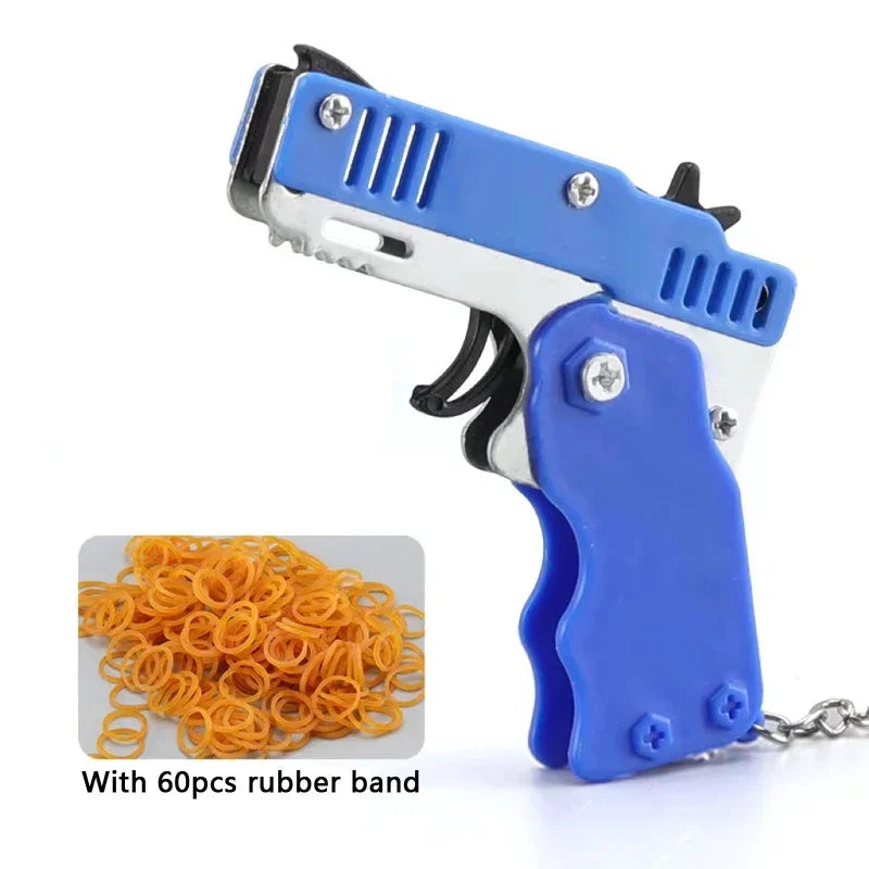 1x Mini Keychain Gun Rubber Band Toy Shooting Pistol Alloy Kid Outdoor Activities Party Game Birthday Gift for Children Creative