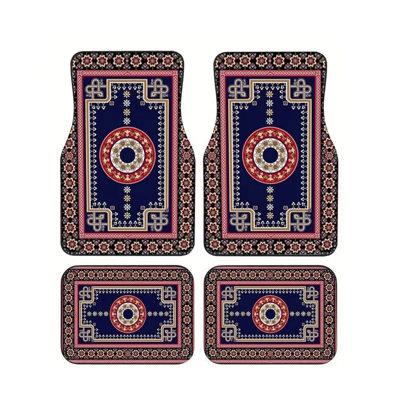 Red Bohemian Paisley Print Car Floor Mats 4Pcs Universal Anti-Slip Auto Carpet Interior Accessories For Women Girls Sedan SUV