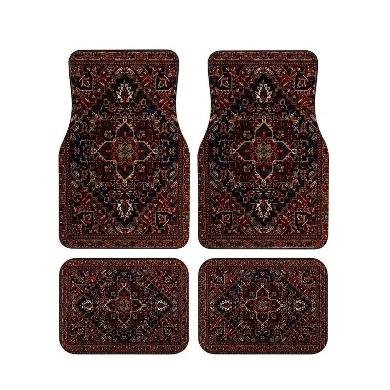 Red Bohemian Paisley Print Car Floor Mats 4Pcs Universal Anti-Slip Auto Carpet Interior Accessories For Women Girls Sedan SUV