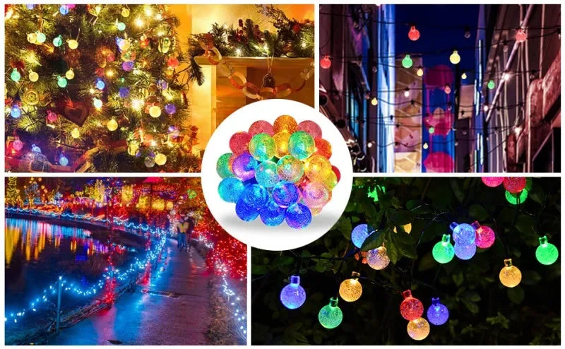 Solar String Lights Outdoor 100 LED Crystal Globe Light Waterproof Solar Fairy Light for Christmas Halloween Party Festoon Decor