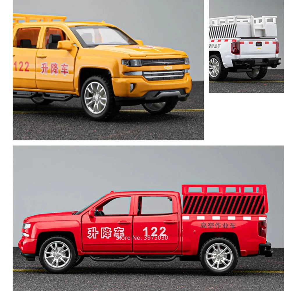 1/32 High Altitude Operation Lifting Car Car Model Alloy Diecast with Sound Light Pull Back Function Toy Vehicle Collect Gifts