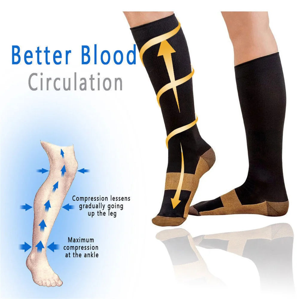 6 Pair Copper Compression Socks Women Men Anti Fatigue Pain Relief Graduated Unisex Compression Stockings Knee High 20-30 MmHg