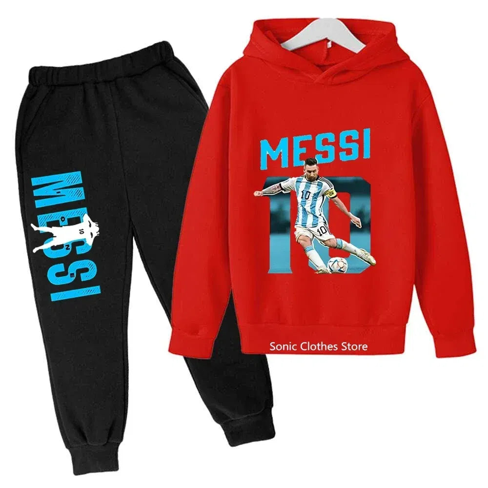 Color: black, Kid Size: 3T - messi avatar printed children's clothing children's autumn and winter hoodies pants 2-piece casual boys and girls suits