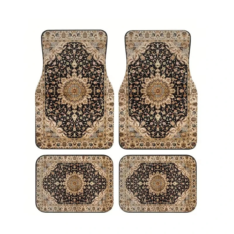 Red Bohemian Paisley Print Car Floor Mats 4Pcs Universal Anti-Slip Auto Carpet Interior Accessories For Women Girls Sedan SUV