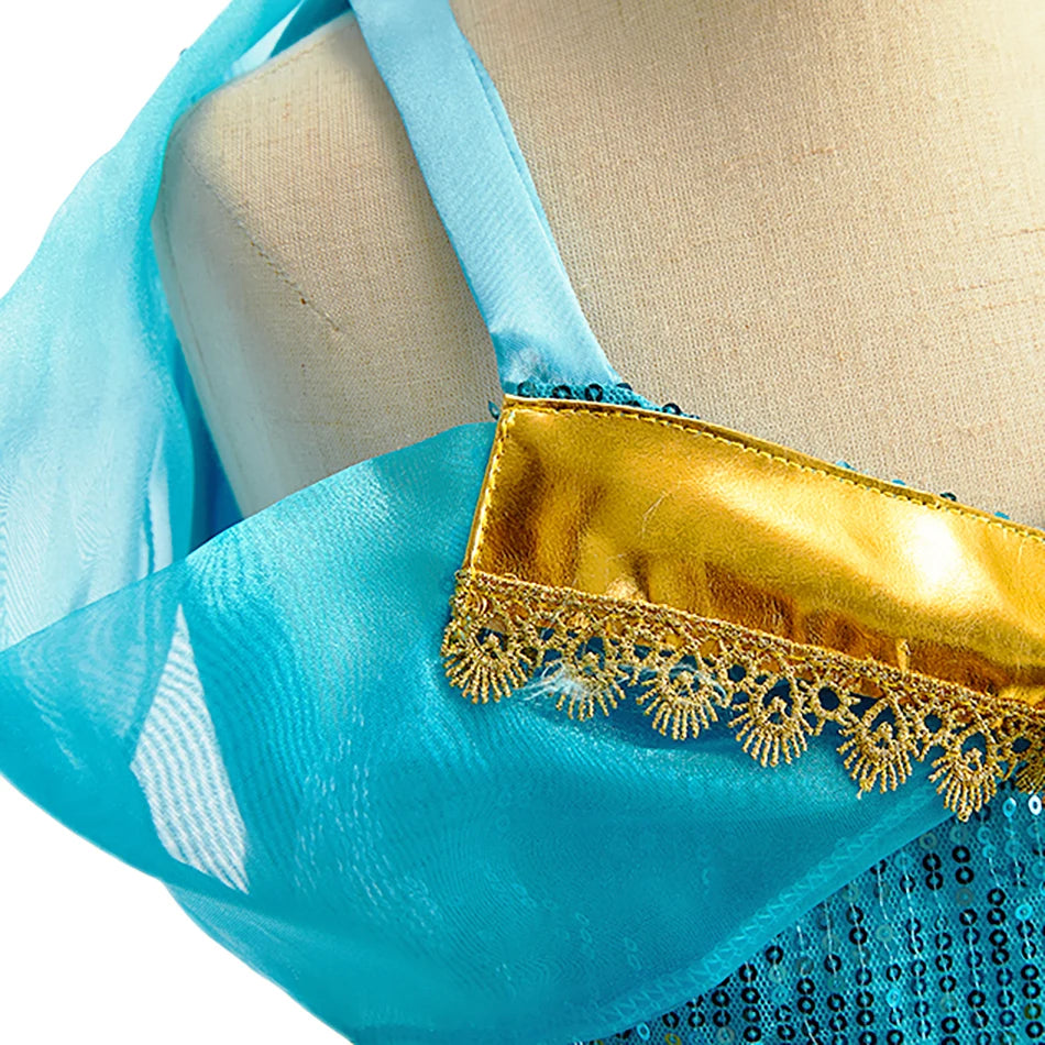 Kids Arabian Princess Dress Girls Halloween Jasmine Costume Children Carnival Cosplay Party Disguise Girl Sequins Pageant Outfit