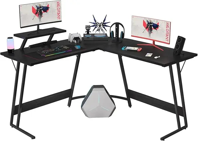 L Shaped Gaming Desk Computer Corner Desk Table with Large Monitor Riser Stand for Home Office Writing Workstation (51 Inch) ﻿