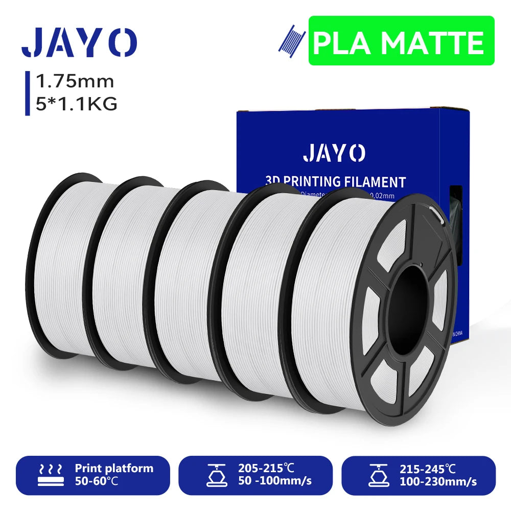 JAYO PLA Matte 3D Printer Filament 1.75mm+/-0.02mm 5/10Rolls 100% No Bubble Non-toxic3D Printing Materials for 3D Printer& Pen