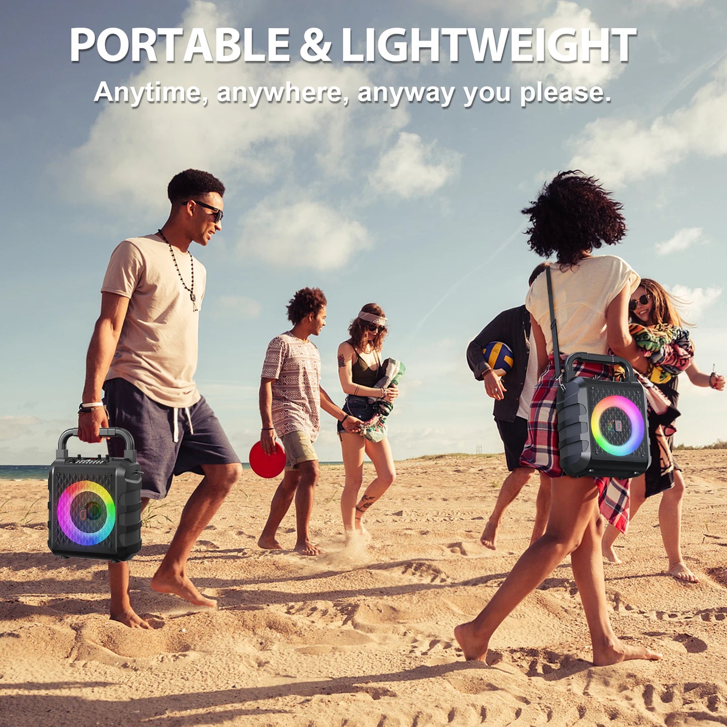 Bluetooth Karaoke Machine, Home Karaoke System with 2 Wireless Microphone, Portable Party Speaker with LED Light