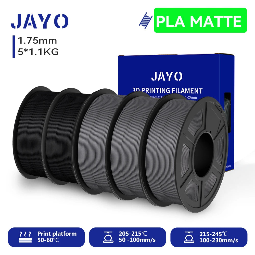 JAYO PLA Matte 3D Printer Filament 1.75mm+/-0.02mm 5/10Rolls 100% No Bubble Non-toxic3D Printing Materials for 3D Printer& Pen