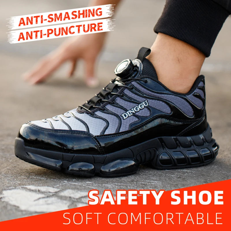 Men's Steel Toe Safety Work Shoes, Lightweight Breathable Anti‑Puncture Anti‑Slip Industrial Labor Protection Work Shoes for Construction Warehouse