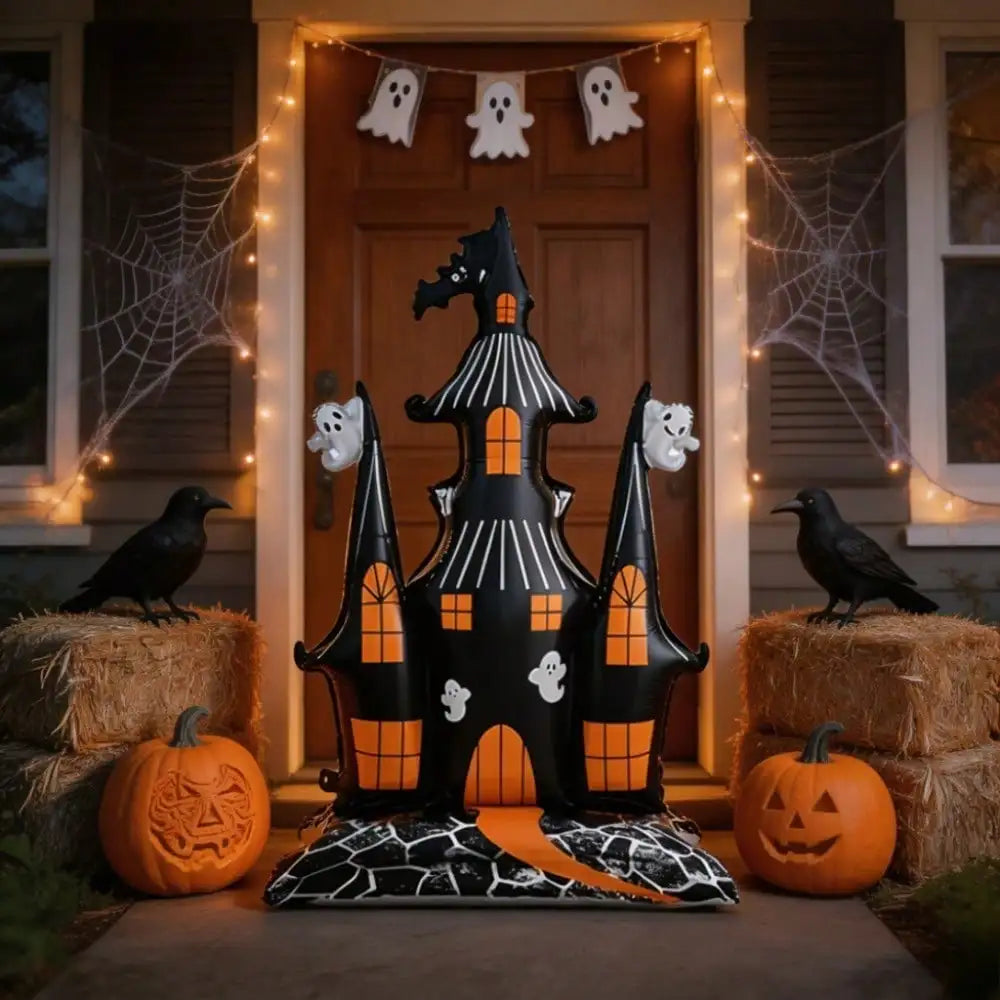 1pc Halloween Haunted Castle Foil Balloon, 59.06in Large Spooky Ghost Bat Castle Mylar Balloon, Halloween Party Table Centerpiece Decor Supplies