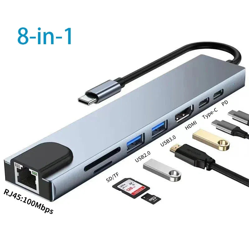 Color: Silver - USB C HUB Type C Splitter Thunderbolt 3 Docking Station Laptop Adapter With For Macbook Air M1 iPad Pro