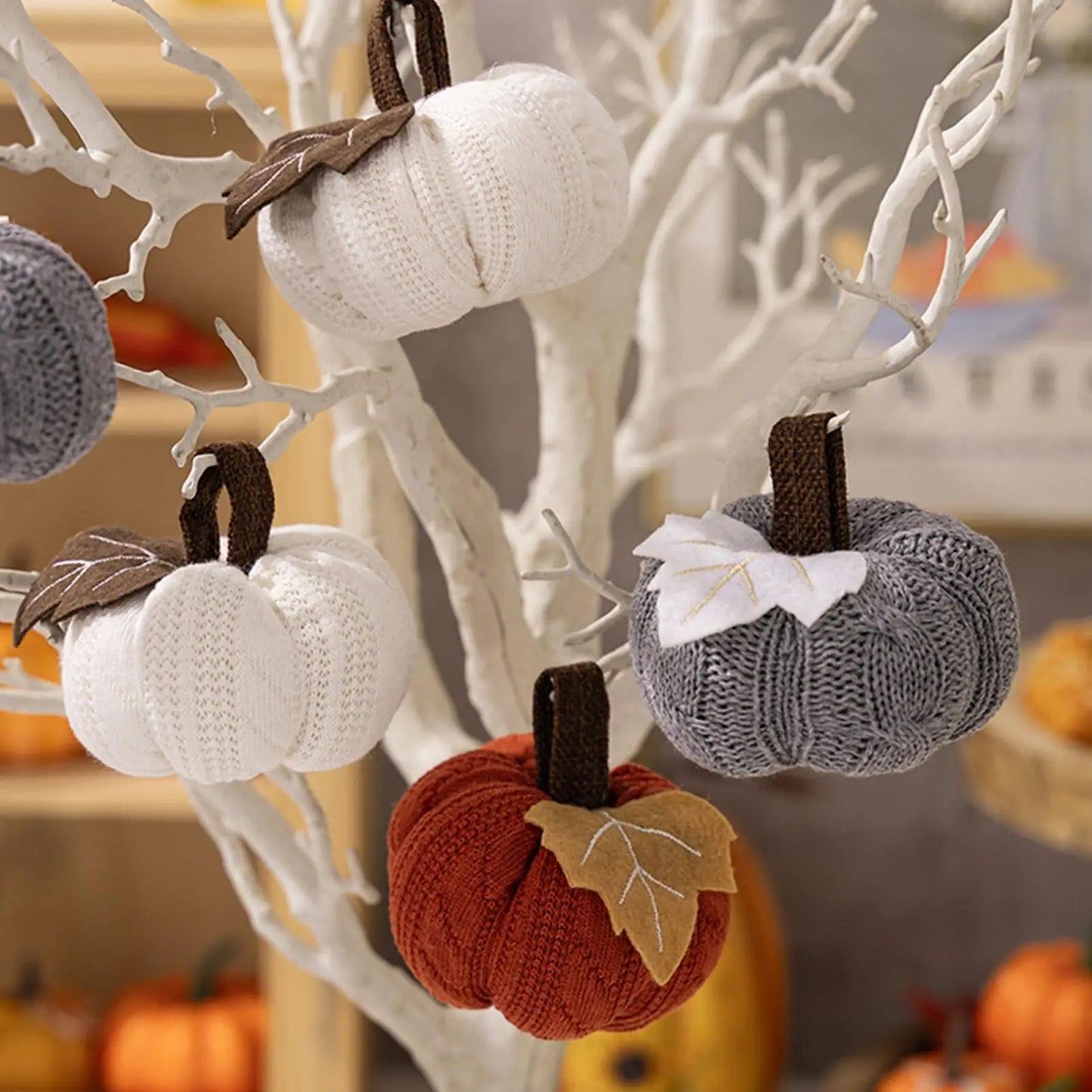 Knit Pumpkin for Autumn Decor Handcrafted Knitted Pumpkin Cozy Warm Soft Decorative Ornaments for Halloween Easter Thanksgiving