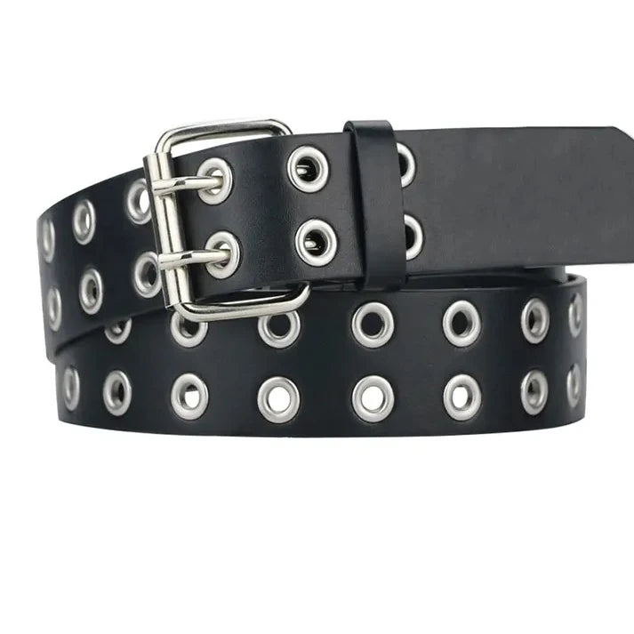 Women Punk Goth Belts Brand Leather Women Grunge Belt Halloween Double Pin Buckle Female Belt for Jeans Streetwear
