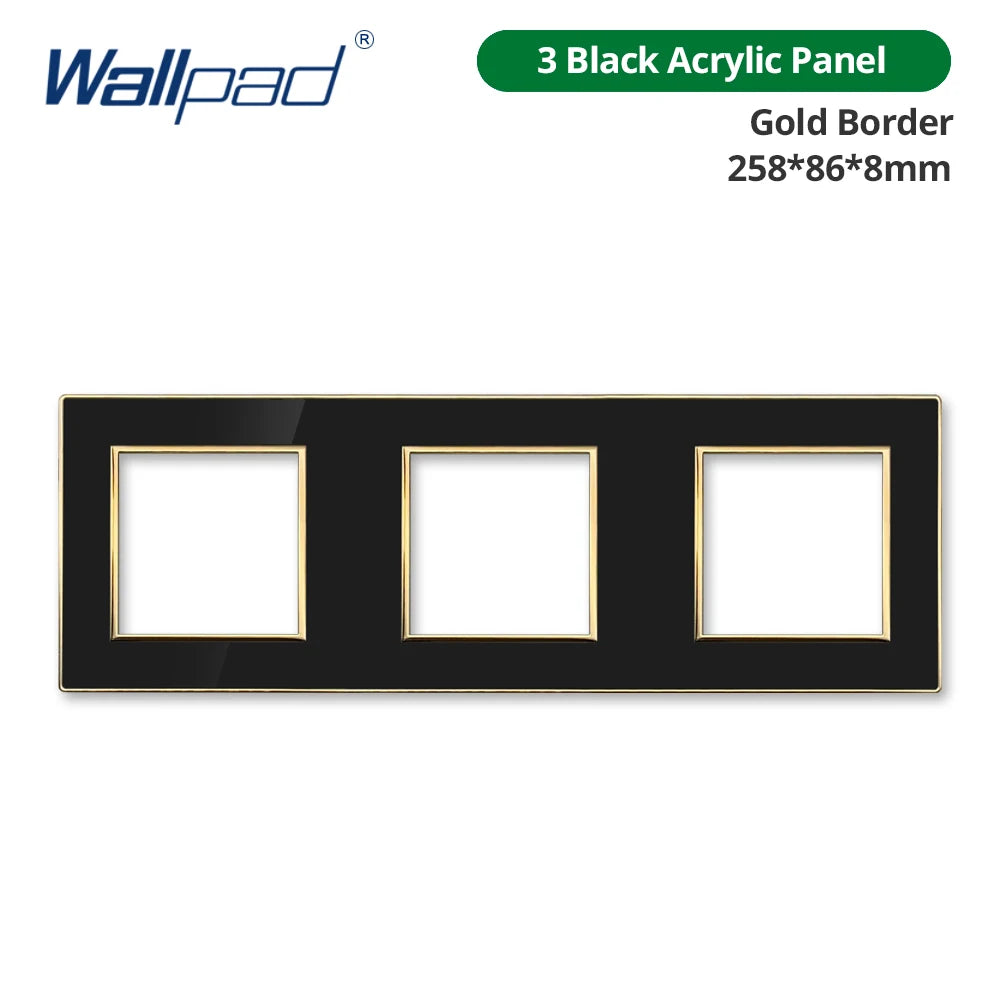 Wallpad Black DIY Module Acrylic Panel With Gold Border Wall Power Socket Electrical Outlet S6 Function Key Free Combination