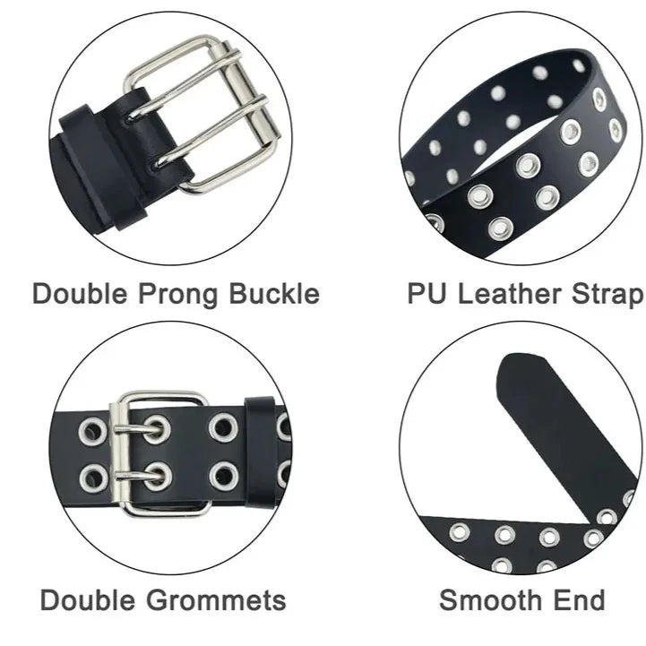 Women Punk Goth Belts Brand Leather Women Grunge Belt Halloween Double Pin Buckle Female Belt for Jeans Streetwear