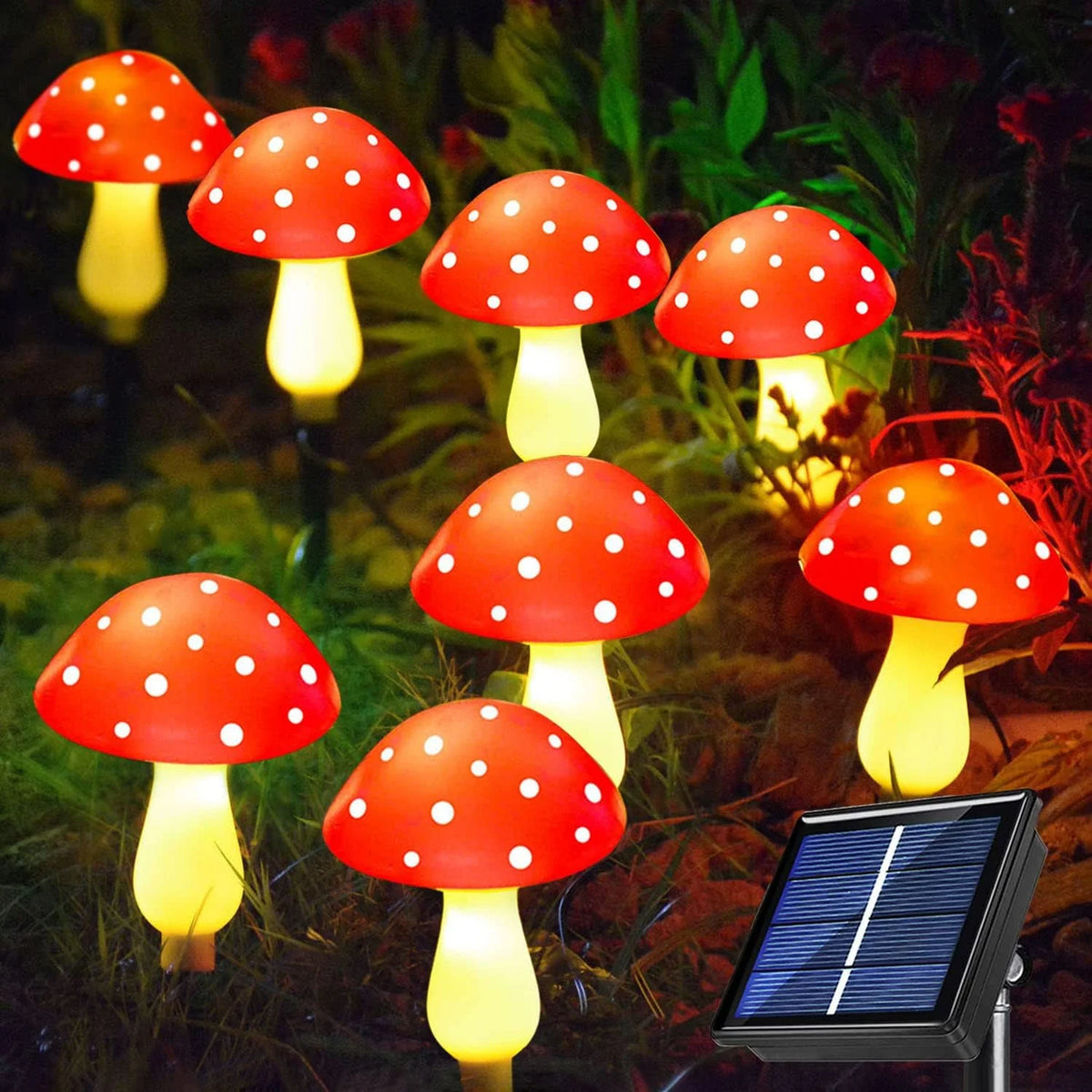 8Pcs Mushroom Solar Lights Garden Decorative Stake Lights with 8 Lighting Modes, LED Red Mushroom Solar Powered Lights For Outdoor Yard Patio Lawn Party & Holiday Decoration