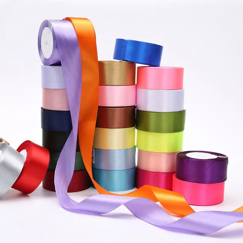 6-10-12-15-20-25-40mm Satin Ribbons for Wedding Birthday Party Gift Wrapping Tape Christmas Halloween DIY Crafts Handmade Ribbon