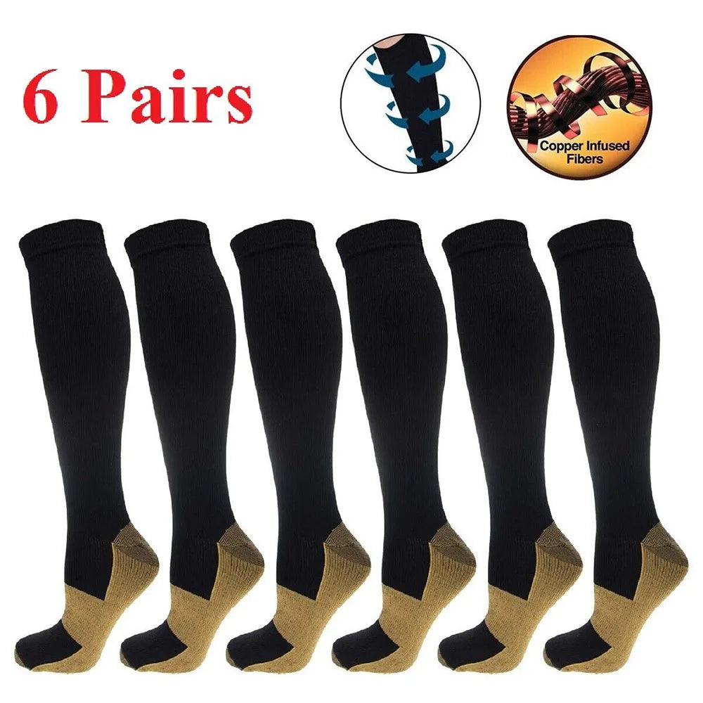 6 Pair Copper Compression Socks Women Men Anti Fatigue Pain Relief Graduated Unisex Compression Stockings Knee High 20-30 MmHg