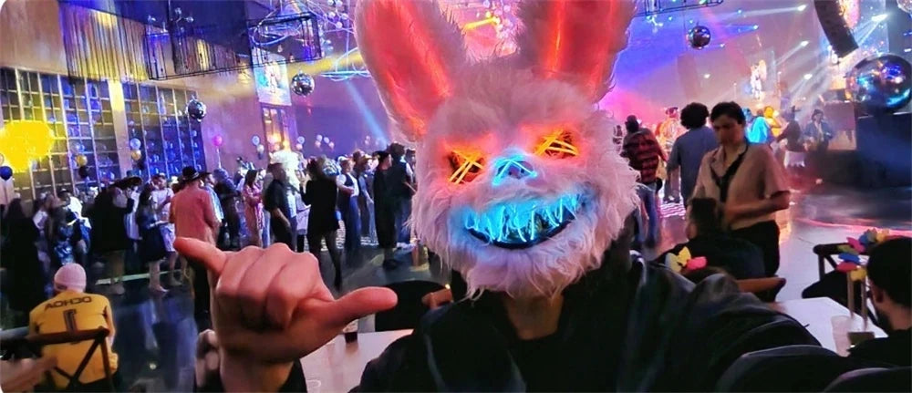 New Bloody Rabbit Bloody Bear Luminous Led Mask Halloween Horror Bunny Mask Carnival Party Cosplay Horror Dress Up Props Gifts