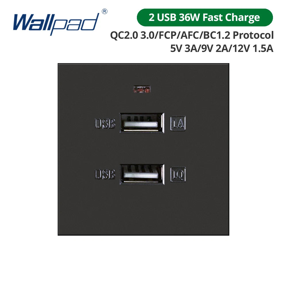 Wallpad Black DIY Module Acrylic Panel With Gold Border Wall Power Socket Electrical Outlet S6 Function Key Free Combination