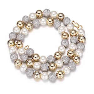 Fashion Imitation Pearl Men Necklace Iced Out Cubic Zircon Ball Hip Hop Bling Fashion Jewelry Rock Party Choker Chain Gifts