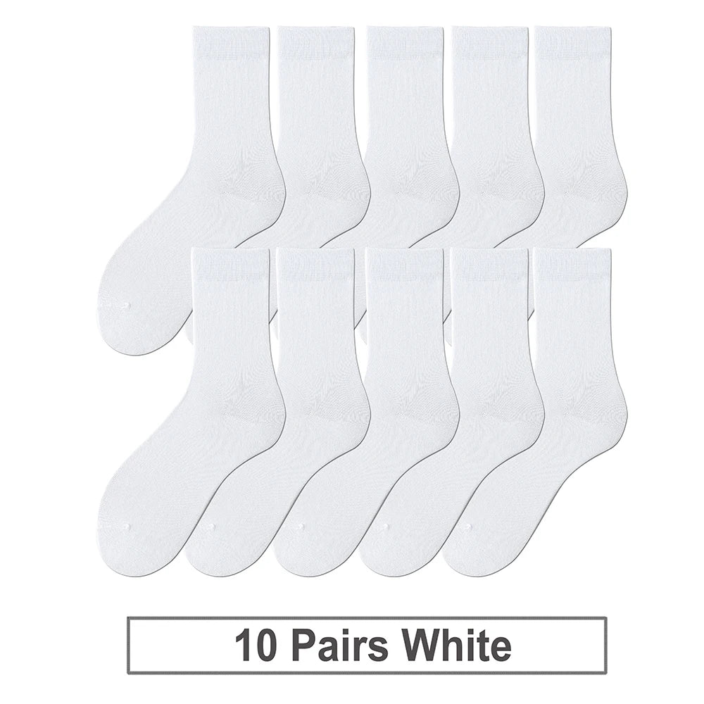 10 Pairs New Men's Cotton Socks Black Business Men Socks Soft Breathable Autumn Spring for Male White US6-10