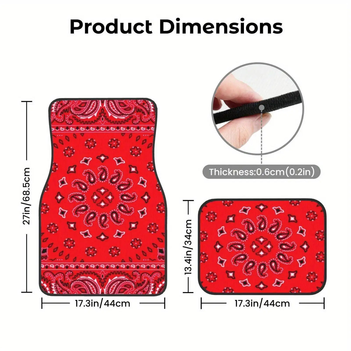 Red Bohemian Paisley Print Car Floor Mats 4Pcs Universal Anti-Slip Auto Carpet Interior Accessories For Women Girls Sedan SUV