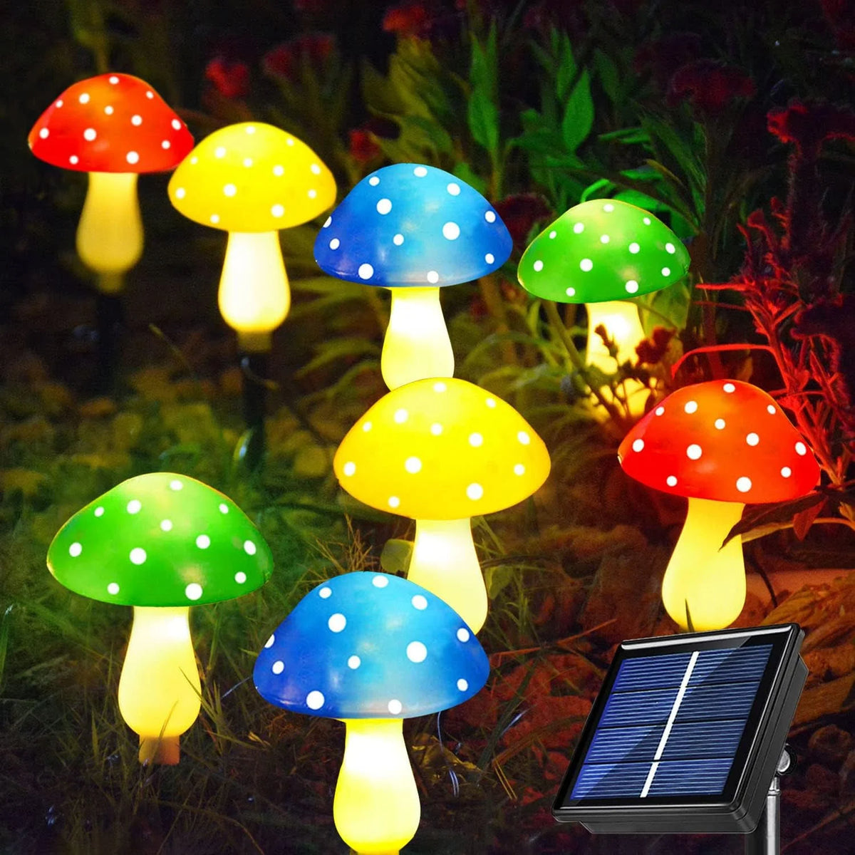 8Pcs Mushroom Solar Lights Garden Decorative Stake Lights with 8 Lighting Modes, LED Red Mushroom Solar Powered Lights For Outdoor Yard Patio Lawn Party & Holiday Decoration