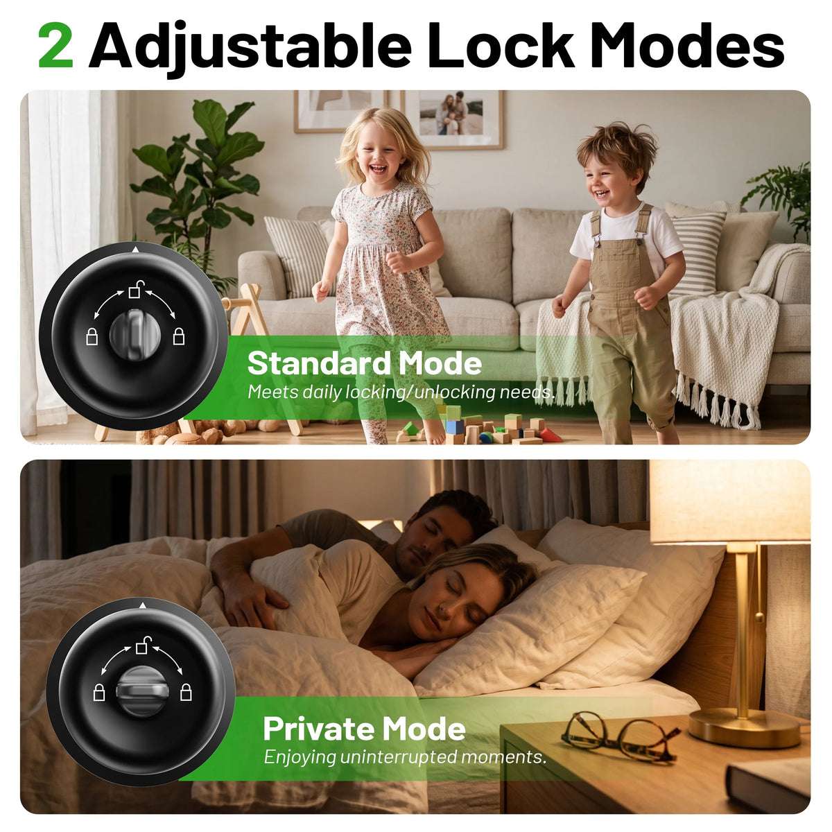 YFK Smart Door Lock Knob Fingerprint Unlock Keyless Entry Tuya App Control Matte Black Front Door Bedroom Home Security