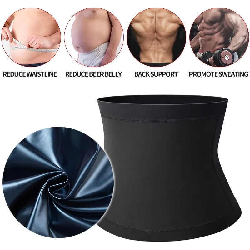 Mens Abdomen Reducer Sauna Body Shaper Fitness Sweat Trimmer Belt Waist Trainer Belly Slimming Shapewear Tummy Control Corset Sauna Effect Fajas Belly Wrap Workout Sport Sweat Band