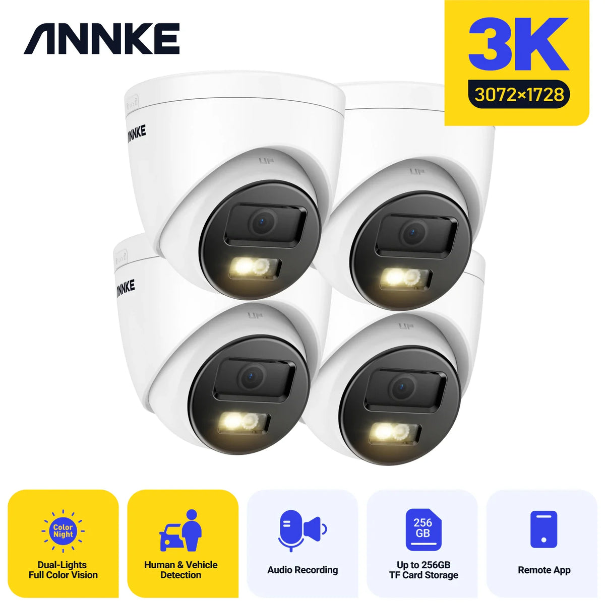Annke 3K 5MP Outdoor Security Camera Video Surveillance Dual Light IR Night Vision POE Camera H.265+ Human Vehicle Two Way Audio