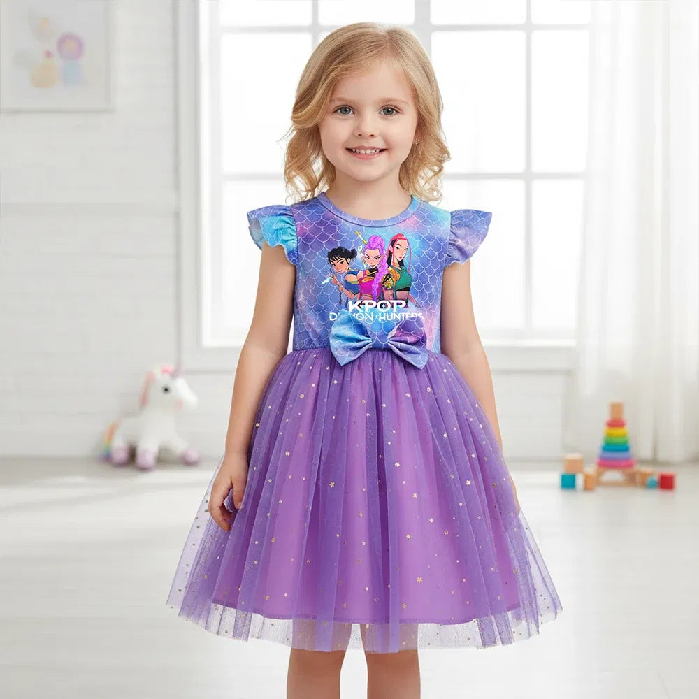 Color: Gold, Size: One Size, Ships From: CHINA, Height: 170 - KPop Demon Hunter Christmas Princess Dress Girl Fashion Casual Autumn Butterfly Dress Wedding Birthday Party Dress Gift Clothes