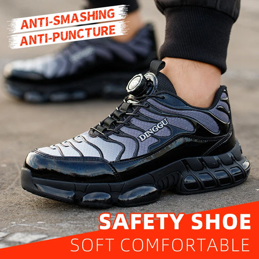 Men's Steel Toe Safety Work Shoes, Lightweight Breathable Anti‑Puncture Anti‑Slip Industrial Labor Protection Work Shoes for Construction Warehouse