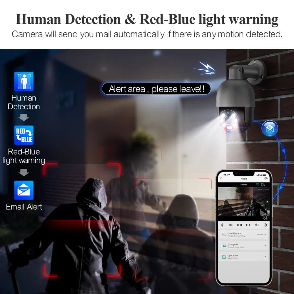 Sensor Size: 1/1.8", Focus: 3.6mm, Ships From: CHINA - Techage 5MP 8MP PoE PTZ IP Camera Outdoor Waterproof 2 Way Audio Camera AI Human Detection Security Camera Xmeye for NVR System