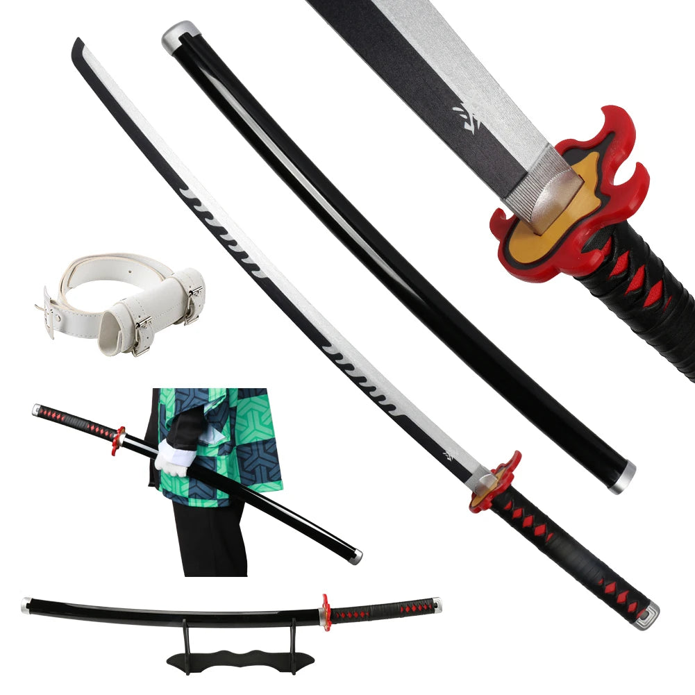41 inch Anime Cosplay Samurai Katana Sword With Belt And Holder Tanjiro Halloween Cosplay Props Decoration
