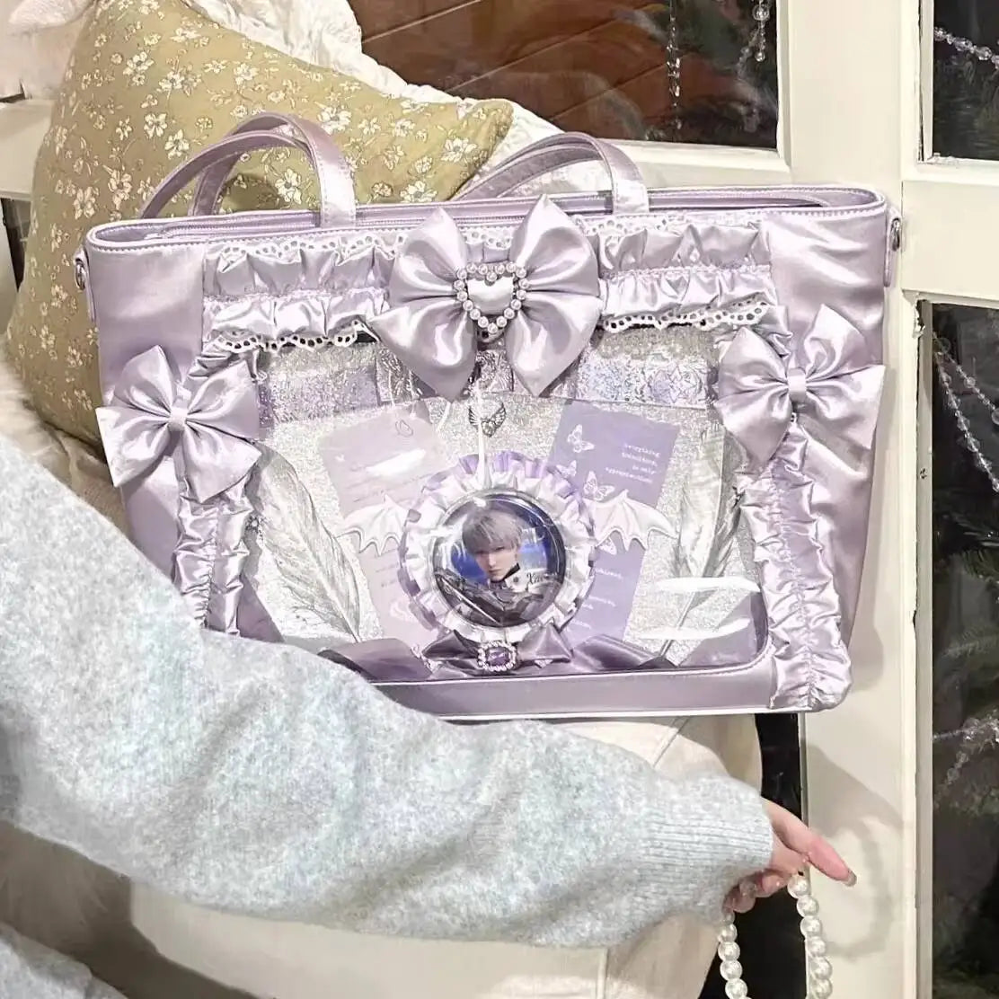 New Y2K Cute Japanese Ita Shoulder Bag Lolita Girls Transparent Tote Bag Large Capacity Crossbody Casual Bag DIY Display Handbag