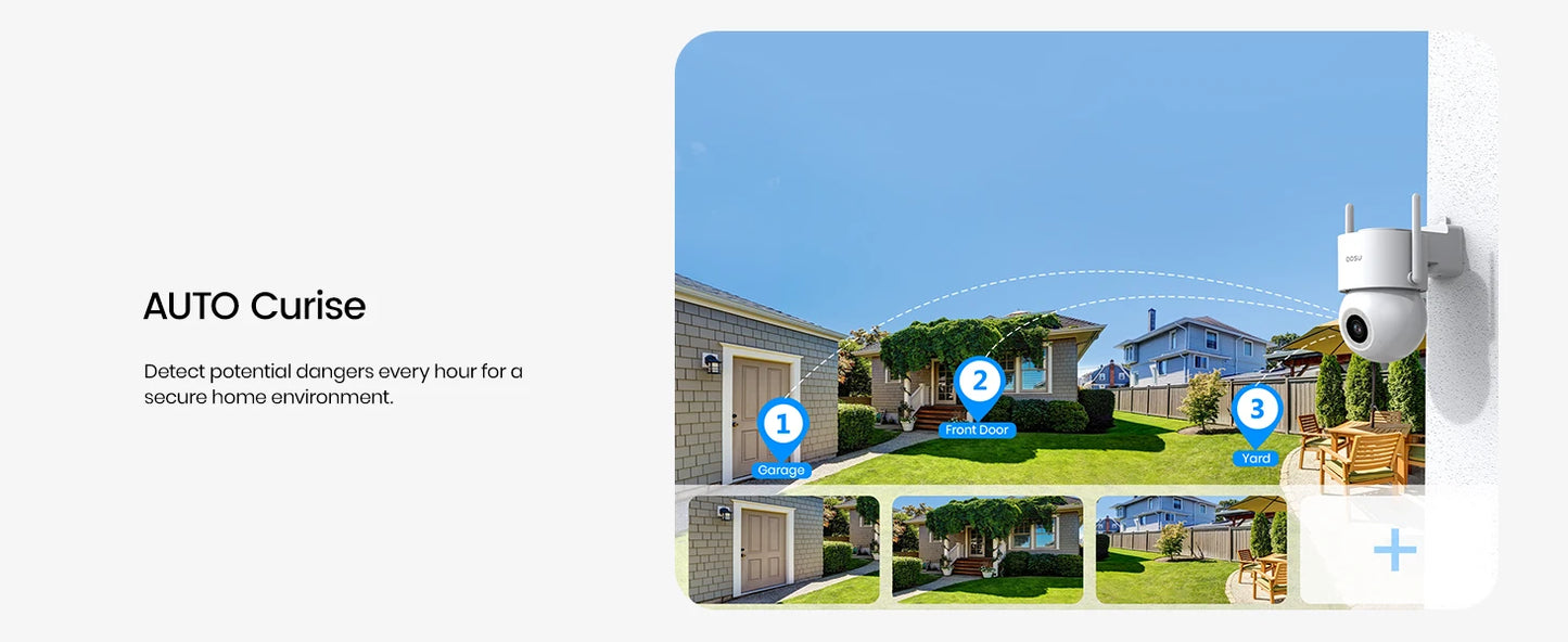 AOSU 5MP WiFi Camera Outdoor 360° View PTZ Smart Security Camera Auto Tracking 2-way Audio Wireless CCTV Camera Support Alex