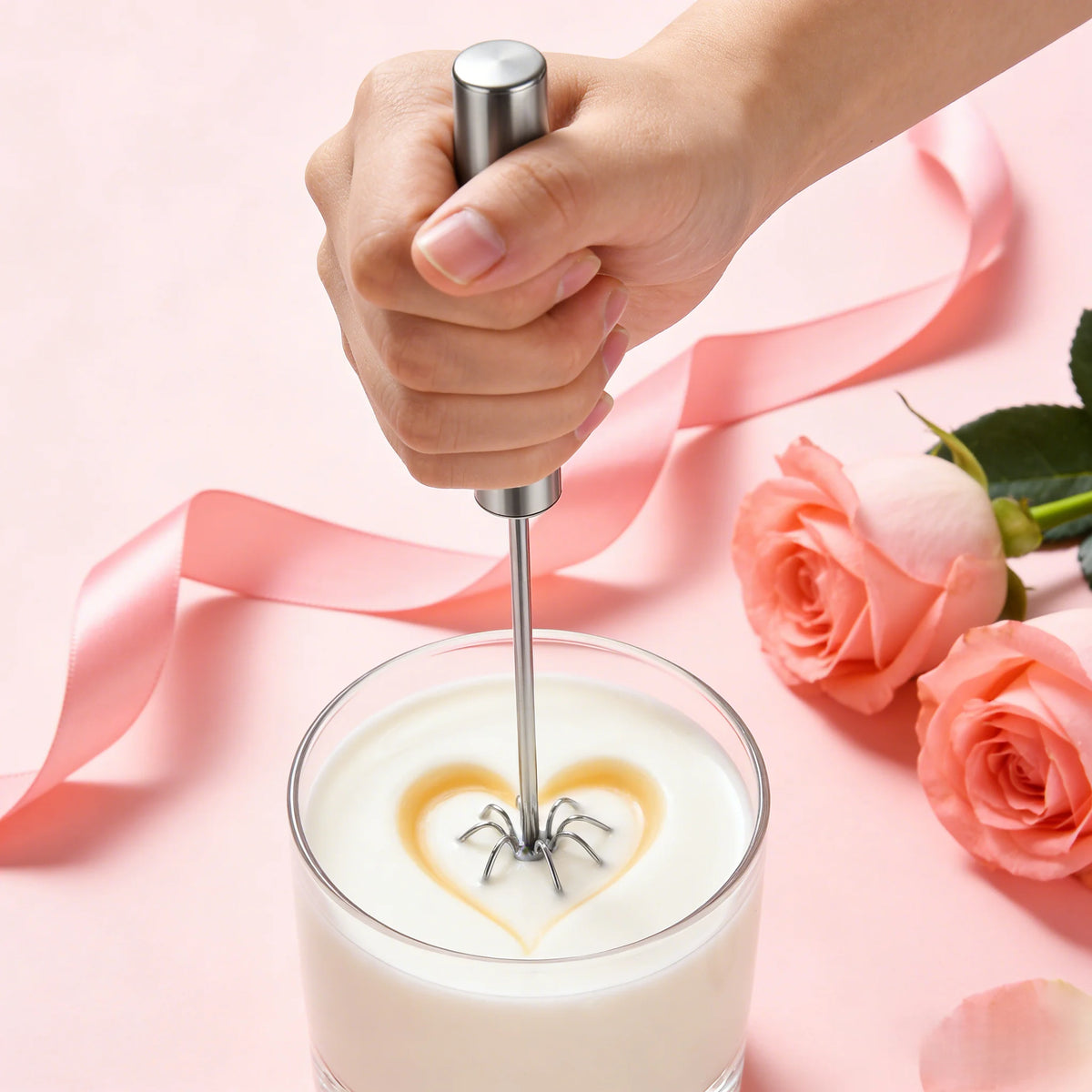 One Press Mini Handheld Milk Frother Portable Electric Egg Beater Home Baking Coffee Making Valentine Gift