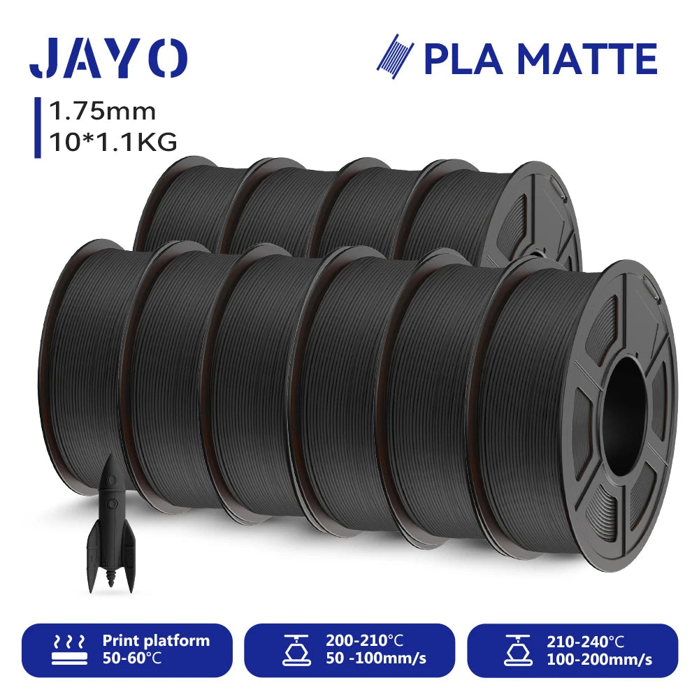 JAYO PLA Matte 3D Printer Filament 1.75mm+/-0.02mm 5/10Rolls 100% No Bubble Non-toxic3D Printing Materials for 3D Printer& Pen