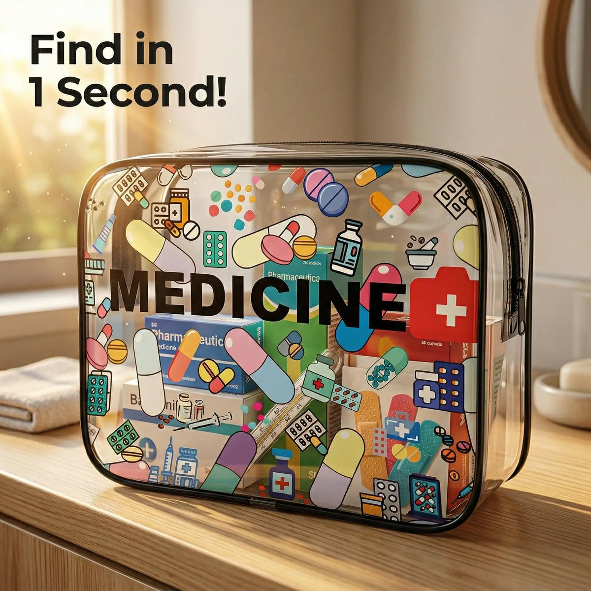 1PC Clear PVC Medicine Bag Travel First Aid Pouch Waterproof Transparent Cosmetic Makeup Organizer Zipper Toiletry Bag for Women