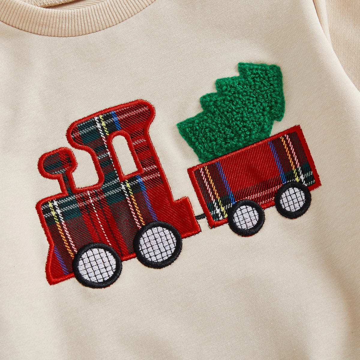Lioraitiin Toddler Baby Boy Christmas Outfits Long Sleeve Train Embroidery Sweatshirt + Plaid Pants Set Winter Clothes