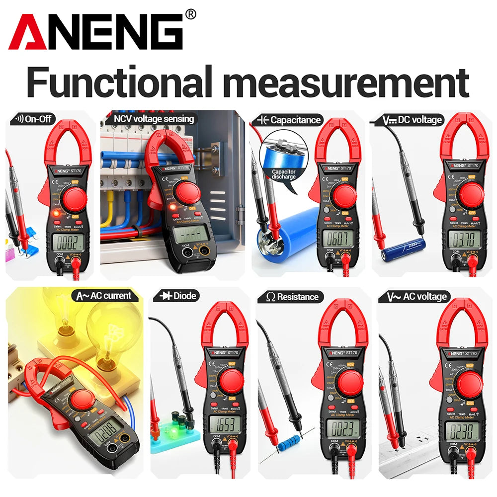 ANENG ST170 Digital Clamp Meter Multimeter 500A AC Current AC/DC Voltage Tester Resistance Capacitance Diode Test NCV Large Screen Flashlight Auto Power Off Electrician Tools