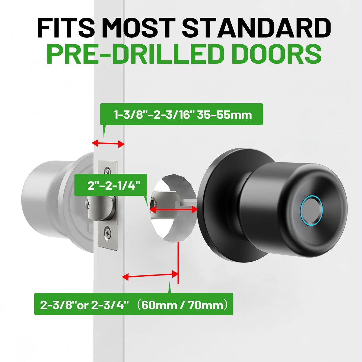 YFK Smart Door Lock Knob Fingerprint Unlock Keyless Entry Tuya App Control Matte Black Front Door Bedroom Home Security