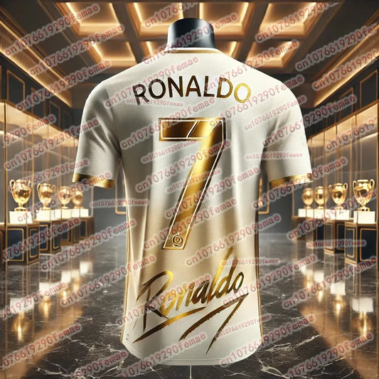 Color: Beige, Kid Size: 10 - New Hot Selling Ronaldo Fashion Football Superstar Commemorative Collection Sports Jersey Daily Outdoor Breathable T-shirt